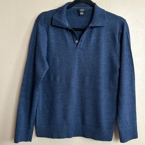 Alfani 100% Merino Wool Men’s V-Neck Collared Polo Sweater. Blue. Size Medium.